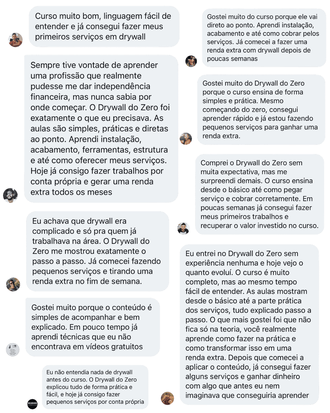 Depoimentos de alunos do Drywall do Zero